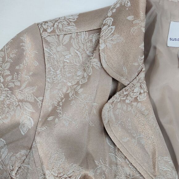 Susan Graver Jacket Large Floral Jacquard Ribbon Trim Button Tan Gold A44774 - Picture 10 of 14